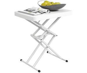 Outsunny Table d'appoint de Jardin Pliable en HDPE, Table Pliante extérieur avec Hauteur réglable sur 5 Niveaux, pour patios et Jardins, 65 x 45 x 70 cm, Blanc