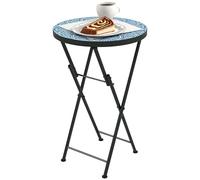 Outsunny Table d'appoint pliable avec design mosaïque, Ø 35,5 x 55 cm, ronde, résistante aux intempéries, en métal, table de camping, table basse pour salon, bureau, extérieur, intérieur - Bleu