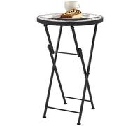 Outsunny Table d'appoint pliable avec design mosaïque - Diamètre : 35,5 x 55 cm - Ronde - Résistant aux intempéries - En métal - Table de camping - Table basse pour salon, bureau, extérieur -