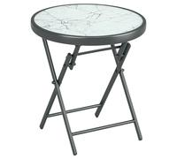 Outsunny Table d'appoint Pliante, Table Pliante en Verre avec Aspect marbre, Petite Table de Camping, Table Basse Ronde pour Balcon terrasse Salon Bureau, 45 x 45 x 50 cm, Blanc