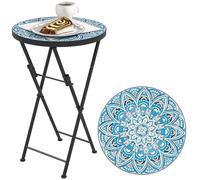 Outsunny Table d'appoint ronde pliable avec plateau en mosaïque et patins antidérapants pour extérieur, terrasse, patio Ø35,5 x 55 cm Bleu