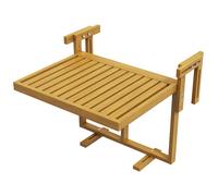 Outsunny Table de balcon pliante réglable en hauteur 40.5-55 cm, Table de rambarde en bois de pin, Usage extérieur et intérieur pour balcon, Couleur bois