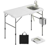 Outsunny Table de Camping Pliable avec évier et Robinet | Hauteur réglable, Seau pliable, Sac de transport, Fentes à couteaux, Table d'extérieur pour jardin patio