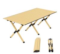 Outsunny Table de Camping Pliante 117x60 cm Aluminium Aspect Bois chêne | Plateau enroulable, sac transport, imperméable, léger portable, table camping max 30 kg pour pique-nique randonnée voyage