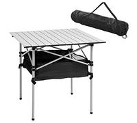 Outsunny Table de Camping Pliante Table Pliante Portable multifonctionnelle avec Espace de Rangement en Filet et Sac de Transport pour Le Jardin, Le Balcon, Le Patio et l'extérieur 70x70x69 cm Argent