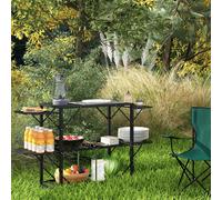 Outsunny Table de Camping Table de Pique-Nique Armoire de Cuisine Extérieure, Pliable, Résistant aux Intempéries, 126 cm x 44 cm x 80 cm, Noir