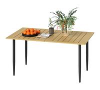 Outsunny Table de jardin 150x90cm, Table de balcon résistante aux intempéries en acier, Table de balcon avec trou pour parasol Marron