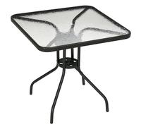 Outsunny Table de Jardin Amovible en métal 76x76 cm Résistante aux intempéries carrée Table de Balcon avec Trou pour Parapluie, antidérapante Table de Buffet Table de terrasse de Camping pour Jardin