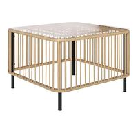 Outsunny Table de jardin en polyrotin - 65 x 65 x 43 cm - Résistante aux intempéries - Table d'appoint carrée avec plateau en verre - Table basse pour jardin, terrasse, balcon - Bois naturel