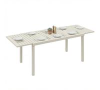 Outsunny Table de Jardin Extensible 150-225 cm pour 6-8 Personnes, Table à Manger Extérieur en Aluminium Robuste avec Plateau à Lattes, Anti-Rouille et Légère, pour Terrasse, Balcon, Blanc