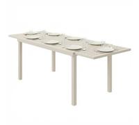 Outsunny Table de jardin extensible 150-225 cm pour 6-8 personnes, table à manger extérieur en aluminium, plateau à lattes, blanc