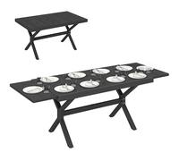Outsunny Table de Jardin Extensible Aluminium Effet Bois - 154-214 cm Table de Repas Extérieure pour 8-10 Personnes - Structure X Robuste et Pieds Réglables pour Terrasse et Jardin, Gris Anthracite