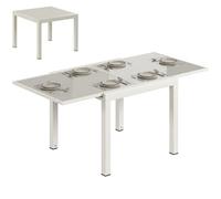 Outsunny Table de jardin extensible pour 4 à 8 personnes, 90/180 x 90 cm, table de salle à manger extensible en aluminium avec plateau en verre trempé, pour terrasse balcon, blanc crème