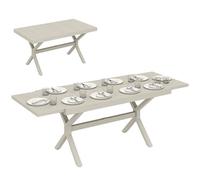 Outsunny Table de Jardin Extensible pour 8 à 10 Personnes 154/214 x 85 cm, Table à Manger d'extérieur Extensible en Aluminium avec Plateau Effet Bois, Pieds en X en Acier pour Patio, terrasse ou