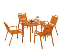 Outsunny Table de jardin extérieure avec 4 chaises empilables, plateau à lattes 80 cm, structure en acier anti-rouille, orange