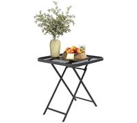 Outsunny Table de jardin pliable 70 x 70 cm - Résistante aux intempéries - En acier - Avec découpe - Table à manger d'extérieur - Table d'appoint carrée pour jardin, terrasse, balcon - Noir