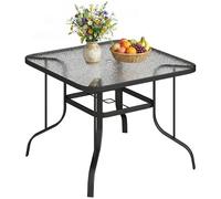 Outsunny Table de Jardin pour 4 Personnes avec Trou de Parapluie Ø54 mm, Table de Salle à Manger en métal et Verre trempé, pour Patio, terrasse, Balcon et extérieur, 96.5x96.5x70 cm, Noir