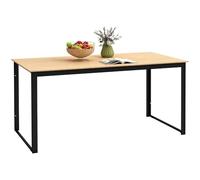 Outsunny Table de jardin pour 6 personnes - 160 x 80 cm - Résistante aux intempéries - Avec design à lamelles aspect bois - Table de buffet en métal - Table de camping - Table à manger d'extérieur