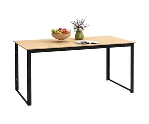 Outsunny Table de jardin pour 6 personnes - 160 x 80 cm - Résistante aux intempéries - Avec design à lamelles aspect bois - Table de buffet en métal - Table de camping - Table à manger d'extérieur