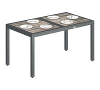 Outsunny Table de Jardin rectangulaire pour 4 à 6 Personnes, Table à Manger extérieure avec Plateau à Effet Bois et Pieds en Acier, pour Balcon, Porche, terrasse, 140 x 80 x 72 cm, Gris foncé