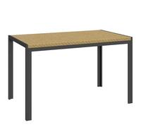 Outsunny Table de Jardin rectangulaire, Table de Salle à Manger 4 Personnes en métal et Plateau résine tressée PE Effet rotin, dim. 120L x 70l x 72H cm Beige