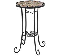 Outsunny Table de jardin ronde en mosaïque de 35,5 cm avec étagère, dessus en carreaux de céramique, petite table d'appoint de jardin, table d'appoint de bistrot, support de plantes pour intérieur