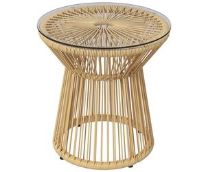 Outsunny Table de Jardin Ronde en résine tressée Imitation rotin, Table de bistrot en métal, Table d'appoint Plateau en Verre trempé Ø 40 cm, pour terrasse, Jardin, Beige