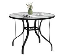 Outsunny Table de Jardin Ronde pour 4 Personnes Maximum avec Trou pour Parapluie, Table d'appoint en métal et Verre trempé pour l'extérieur, Ø96.5x71 cm, Noir