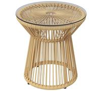 Outsunny Table de jardin ronde – résine tressée imitation rotin, plateau verre trempé Ø40 cm, beige