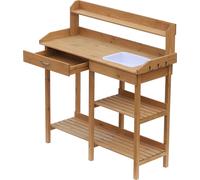 Outsunny Table de Plantation Table de Jardinier Table de Fleurs avec Évier Jardin Bois de Sapin Naturel 117 x 45 x 121 cm