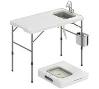 Outsunny Table de Nettoyage Portable pour Poissons, Table Pliante de Camping à Hauteur réglable, Robinet, évier et Panier Pliables, Tuyau, Sac de Transport, règle, rainures, Station de Nettoyage pour