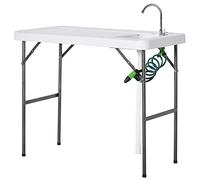 Outsunny Table de Pique-Nique Pliante multifonctionnelle avec évier, Robinet et Pistolet Extensible pour Balcon, Jardin, Camping, Barbecue extérieur en métal 114,5x59x94,5 cm Blanc