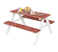 Outsunny Table de Pique-Nique pour Enfants avec 2 bancs en Bois Massif - Table pour Le Jardin - dim. 89L x 79l x 50H cm Marron et Blanc