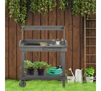 Outsunny Table de Plantation avec Tiroir 2 Étages Table de Jardin avec évier et Roues en Bois de Sapin Gris 92 x 45 x 119 cm