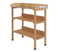 Outsunny Table de rempotage avec 2 étagères 3 Crochets Outils Table de Jardinage Plateau tôle Acier galvanisé avec Rebord - Table de Plantation Bois Sapin pré-huilé