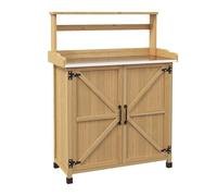 Outsunny Table de rempotage – 2 portes, étagères, plateau tôle acier galvanisé, sapin pré-huilé