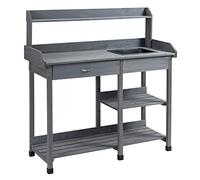 Outsunny Table de rempotage Bois de sapin pré-huilé 115x45x121 cm – tiroir, 3 étagères, évier, gris