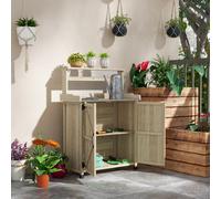 Outsunny Table de rempotage table de jardinage placard et étagères et plateau patins antidérapants 90,5x41x124,5cm bois naturel