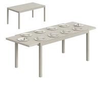 Outsunny Table Extensible Jardin 8-10 pers. 154/214x85x75 cm Gris Clair | Table de salle à manger extérieure en aluminium, surface grain bois, pieds réglables, balcon porche, effet bois.