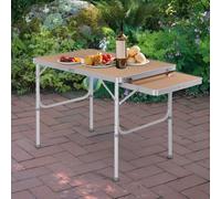Outsunny Table Pliante Table de Camping Table de Jardin avec rallonge Hauteur réglable Aluminium MDF Imitation Bambou Long Descriptions: Cette table de camping pliante avec tablette rallonge vous perm