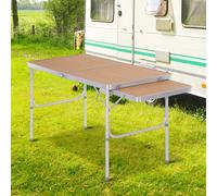 Outsunny Table pliante table de camping table de jardin avec rallonge hauteur réglable aluminium MDF imitation bambou