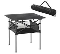 Outsunny Table Pliante Table de Camping Table de Jardin Filet Rangement + Sac Transport Plateau alu. châssis métal époxy Noir