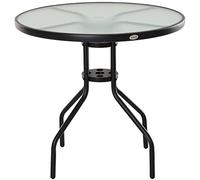 Outsunny Table Ronde Bistro de Jardin dim. Ø 80 x 72H cm Espace Installation Parasol Acier époxy Noir Plateau Verre trempé
