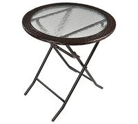 Outsunny Table Ronde Bistro de Jardin Pliable dim. Ø 68 x 73H cm métal époxy résine tressée Chocolat Plateau Verre trempé