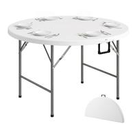 Outsunny Table ronde de jardin pliante HDPE Ø122×73 cm Structure métal Blanc — 6 personnes
