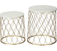 Outsunny Tables basses rondes en set de 2 corbeilles métalliques rétro or+blanc Ø41 x 46 cm