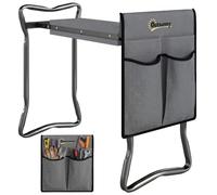 Outsunny Tabouret de Jardin Pliable 2 en 1 - Agenouilloir de Jardin en Acier, Robuste, Coussin en Mousse EVA, 4 Poches à Outils Amovible - Cadeau pour Personnes Âgées, Charge 150kg, Gris