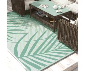 Outsunny Tapis de Jardin Tapis d'extérieur réversible 365L x 274l cm imperméable Motif Feuillage avec Sac de Transport pour terrasse Balcon Camping, Vert crème