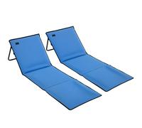 Outsunny Tapis de plage rembourrés pliables - Lot de 2, dossier inclinable, sac de transport, bleu