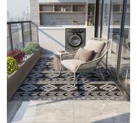 Outsunny Tapis d'extérieur, imperméable, design réversible, fibre de plastique de qualité, noir+gris, 182 x 274cm